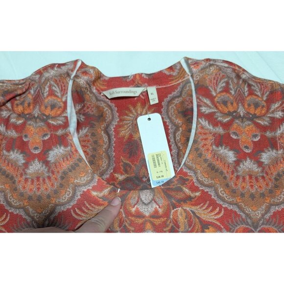 Soft Surroundings XL Paisley Print Long Sleeve Top Rust/Orange Polyester/Spandex - Picture 13 of 15